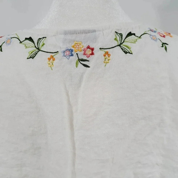 Talbots White Irish Linen Blouse Embroidered Ruffle Sleeve Womens Size Large - Picture 6 of 10